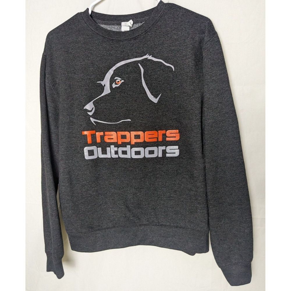 Trappers Outdoors Activewear Dog Grey Crew Neck Long Sleeve Sweatshirt Men Small